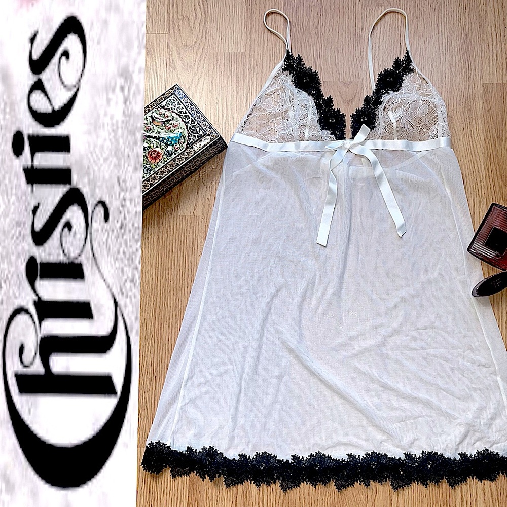 Italian Christies black and white mesh/lace nightgown
